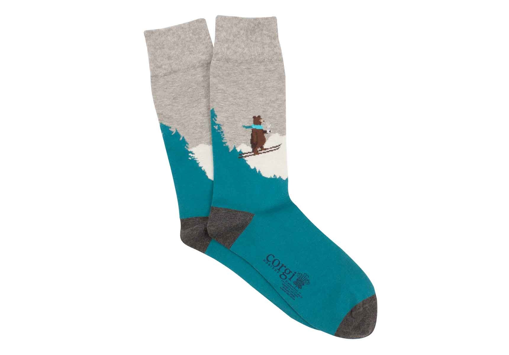 Corgi Bear on Skii Socks