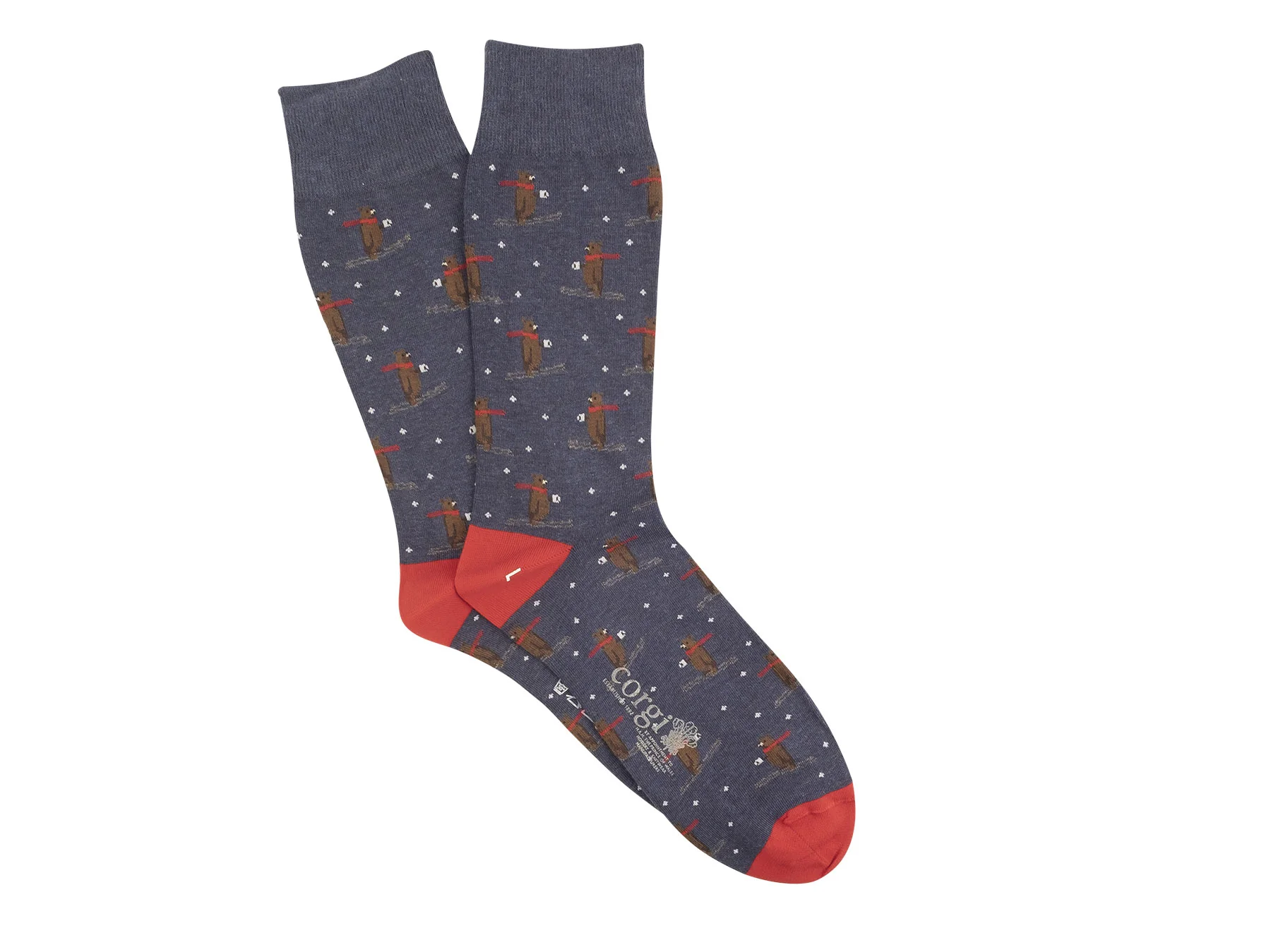 Corgi Bears on Ski Socks - Navy/Red