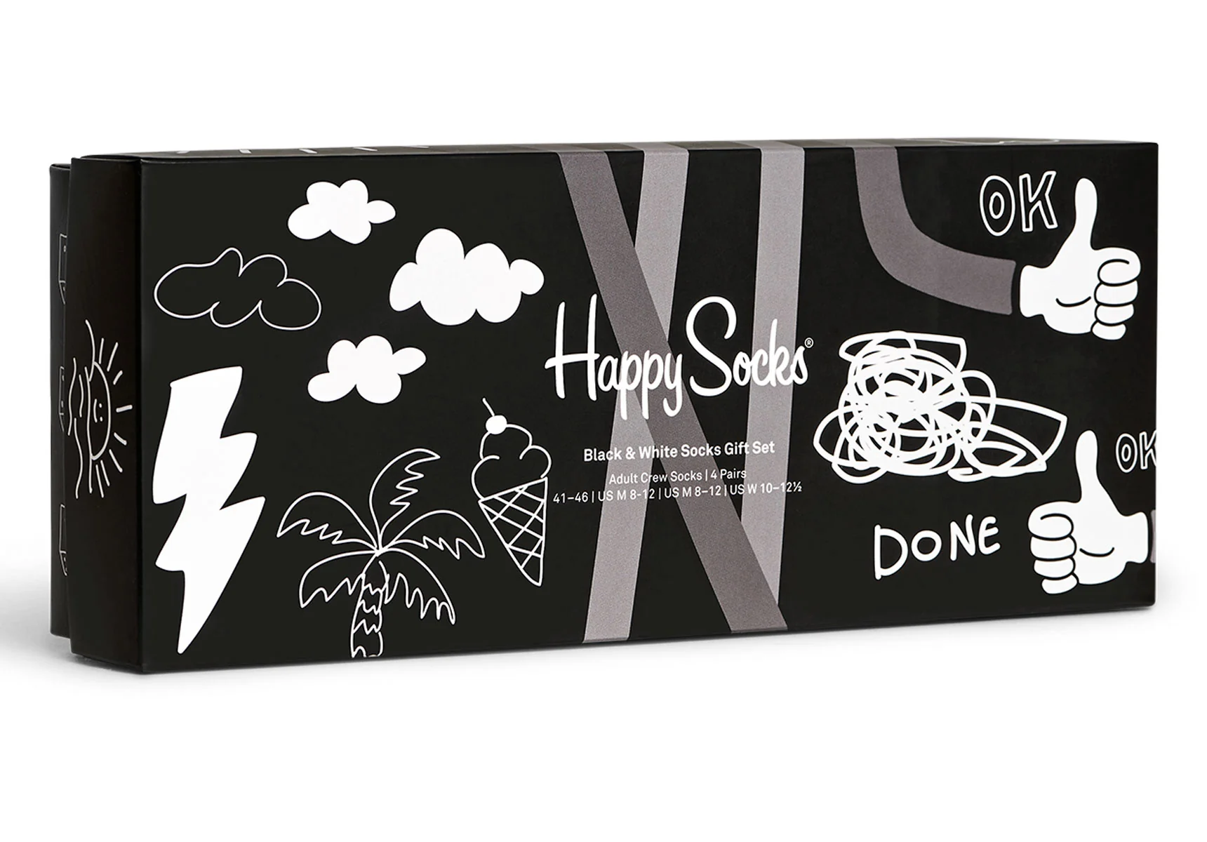 Happy Socks Black and White 4 - Pack Gift Box