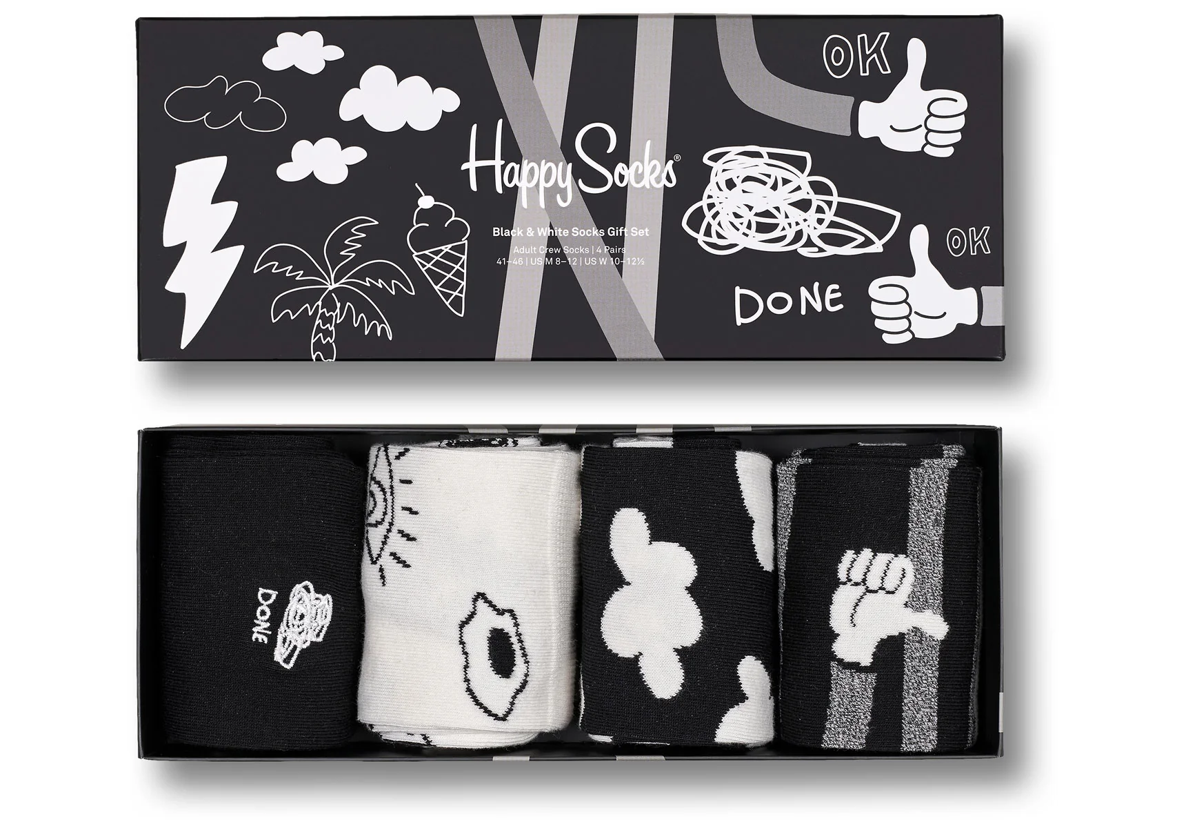 Happy Socks Black and White 4 - Pack Gift Box - Image 2